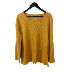 Rose+Olive Mustard Yellow Textured Pullover‎ Boatneck Back Buttons Sweater
